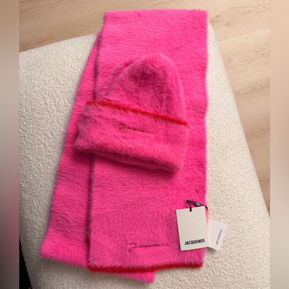 Jacquemus Kids Fuchsia Hat and Scarf Set